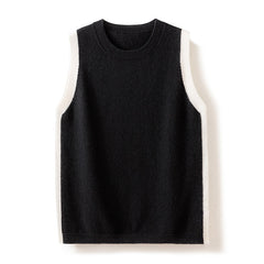 Women’s Cashmere Sleeveless Vest Trim Crew Neck Cashmere Top