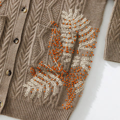 V-neck Hand-Embroidered 100% Cashmere Loose Cardigan