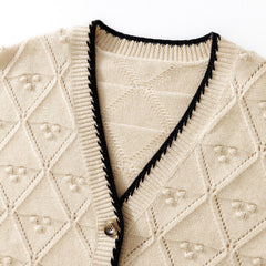 V-neck Pure Cashmere Diamond-Knit Knitted Sweater Cardigan