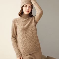 Half Turtleneck Women's Double-ply Thickened Diamond Twist Knitted Cashmere Sweater