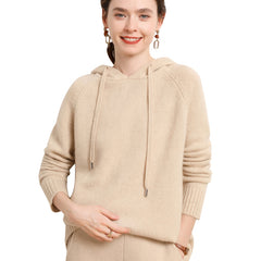 100% Cashmere Knit Loose Cashmere Sweater Hoodie for Women
