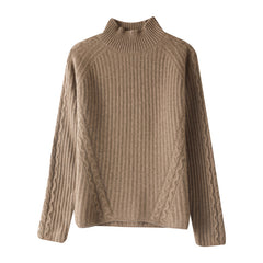 Half Turtleneck Soft Rib-Knit Loose 100% Pure Cashmere Sweater