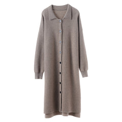 100% Cashmere Button-Down Sweater Dress with Collar Cardigan