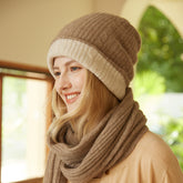 100% Cashmere Ribbed Knit Reversible Two-Tone Beanie Hat