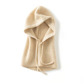 100% Pure Cashmere Hat Ribbed Cashmere Hooded Scarf