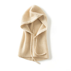 100% Pure Cashmere Hat Ribbed Cashmere Hooded Scarf