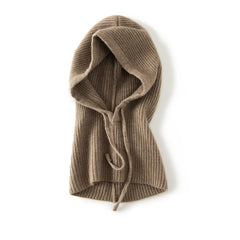 100% Pure Cashmere Hat Ribbed Cashmere Hooded Scarf