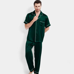 Short Sleeve Long pants Silk Pajama Set for Men