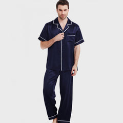 Short Sleeve Long pants Silk Pajama Set for Men
