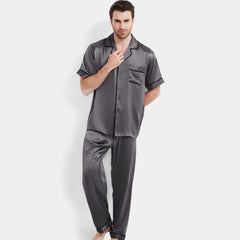 Short Sleeve Long pants Silk Pajama Set for Men
