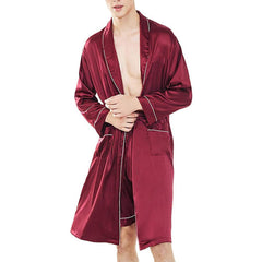 Men Silk Kimono Robe Short Silk Bathrobe Silk Robe