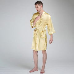 Men's Silk Robe Luxury Pure Mulberry Silk Bathrobes with Pockets