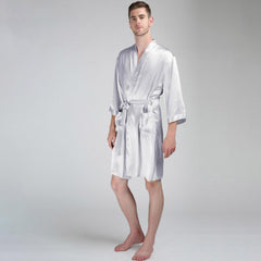 Men's Silk Robe Luxury Pure Mulberry Silk Bathrobes with Pockets