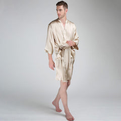 Men's Silk Robe Luxury Pure Mulberry Silk Bathrobes with Pockets