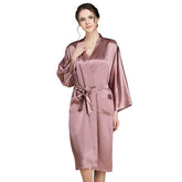 V Neck Long Sleeves Midi Silk Robe for Women