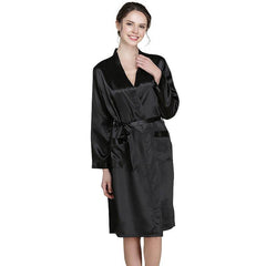 V Neck Long Sleeves Midi Silk Robe for Women