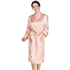 V Neck Long Sleeves Midi Silk Robe for Women