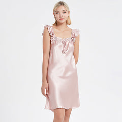 Women Cute Sleeveless Silk Nightgown Mulberry Silk Nightdress
