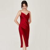 Women V Neck Sexy Long Silk Nightgown Cowl Neck Silk Slip Dress