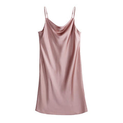 Women V-Neck Silk Chemise Backless Sexy Cowl Neck Silk Slip Dress
