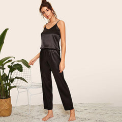 Women Silk Camisole Sleepwear Two Piece Silk Camisole Pajamas Set