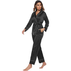 Women Long Silk Pajamas Two Piece Silk Nightwear