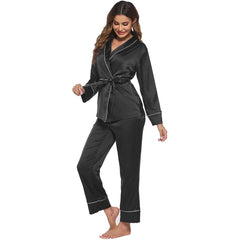 Women Long Silk Pajamas Two Piece Silk Nightwear