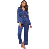 Women Long Silk Pajamas Two Piece Silk Nightwear