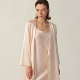 Women Pure Silk Nightrobe Set V Neck Mulberry Silk Sleepwear Set