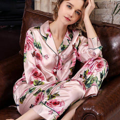 Floral Silk Pajama Set two piece Silk Pajamas for Women