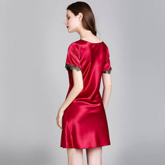 Sexy Women Silk Nightgown with Lace Silk Chemise