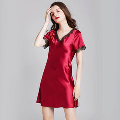 Sexy Women Silk Nightgown with Lace Silk Chemise