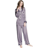 Women Pure Silk Pajamas Set Long Sleeve Two-piece Silk PJ Set