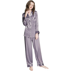 Women Pure Silk Pajamas Set Long Sleeve Two-piece Silk PJ Set
