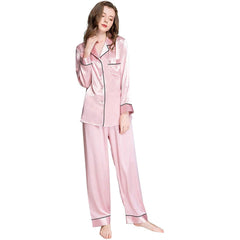 Women Pure Silk Pajamas Set Long Sleeve Two-piece Silk PJ Set