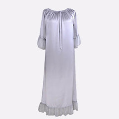 Women's 100% Silk Nightgown Long Ruffled Scoop Silk Nightdress
