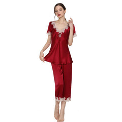 Women's 100% Silk Pajama Set Luxury Silk Sleepwear with Lace