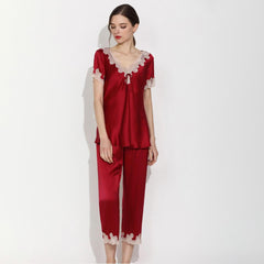 Women's 100% Silk Pajama Set Luxury Silk Sleepwear with Lace