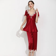 Women's 100% Silk Pajama Set Luxury Silk Sleepwear with Lace