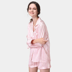 Women's Stripe Silk Pajama Set Short Pants Silk Sleepwear