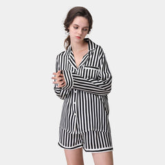Women's Stripe Silk Pajama Set Short Pants Silk Sleepwear