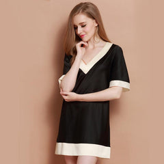 Women Short Silk Nightgown Luxury Contrast Trim Silk Sleepwear