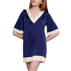 Women Short Silk Nightgown Luxury Contrast Trim Silk Sleepwear