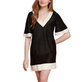 Women Short Silk Nightgown Luxury Contrast Trim Silk Sleepwear