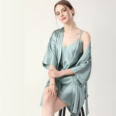 Women V Neck 100% Silk Nightgown and Robe Set