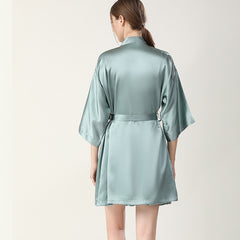 Women V Neck 100% Silk Nightgown and Robe Set