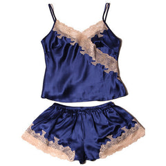 Women’s Silk Camisole Pajama Set Lace Trim Cami Top & Shorts