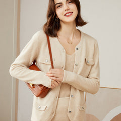 Women's 100% Pure Cashmere Cardigan Winter Crew Neck Long Sleeve Loose pocket Winter Cashmere Cardigan Coat