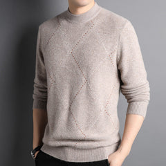 Men’s Diamond Stitch 100% Cashmere Crew Neck Sweater