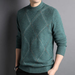 Men’s Diamond Stitch 100% Cashmere Crew Neck Sweater